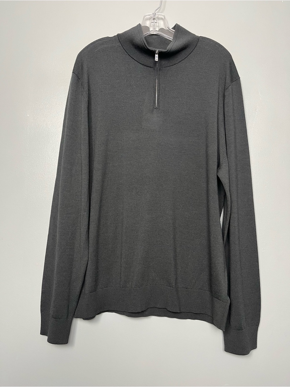 Reiss Men’s Merino Wool Half Zip Funnel Neck Pullover Sweater Dark Gray Size XXL